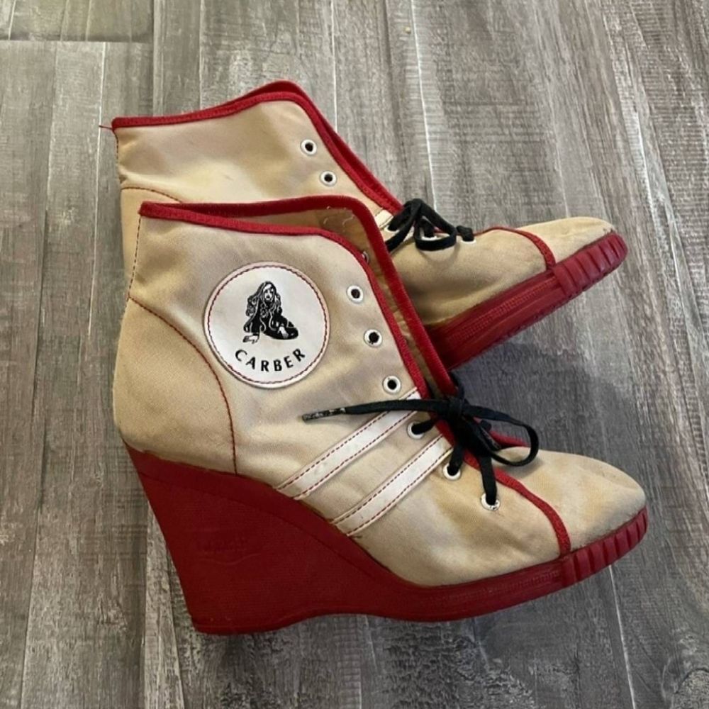 Carber Vintage Italian 1970’s Wedge Sneakers Red and Beige Size 5